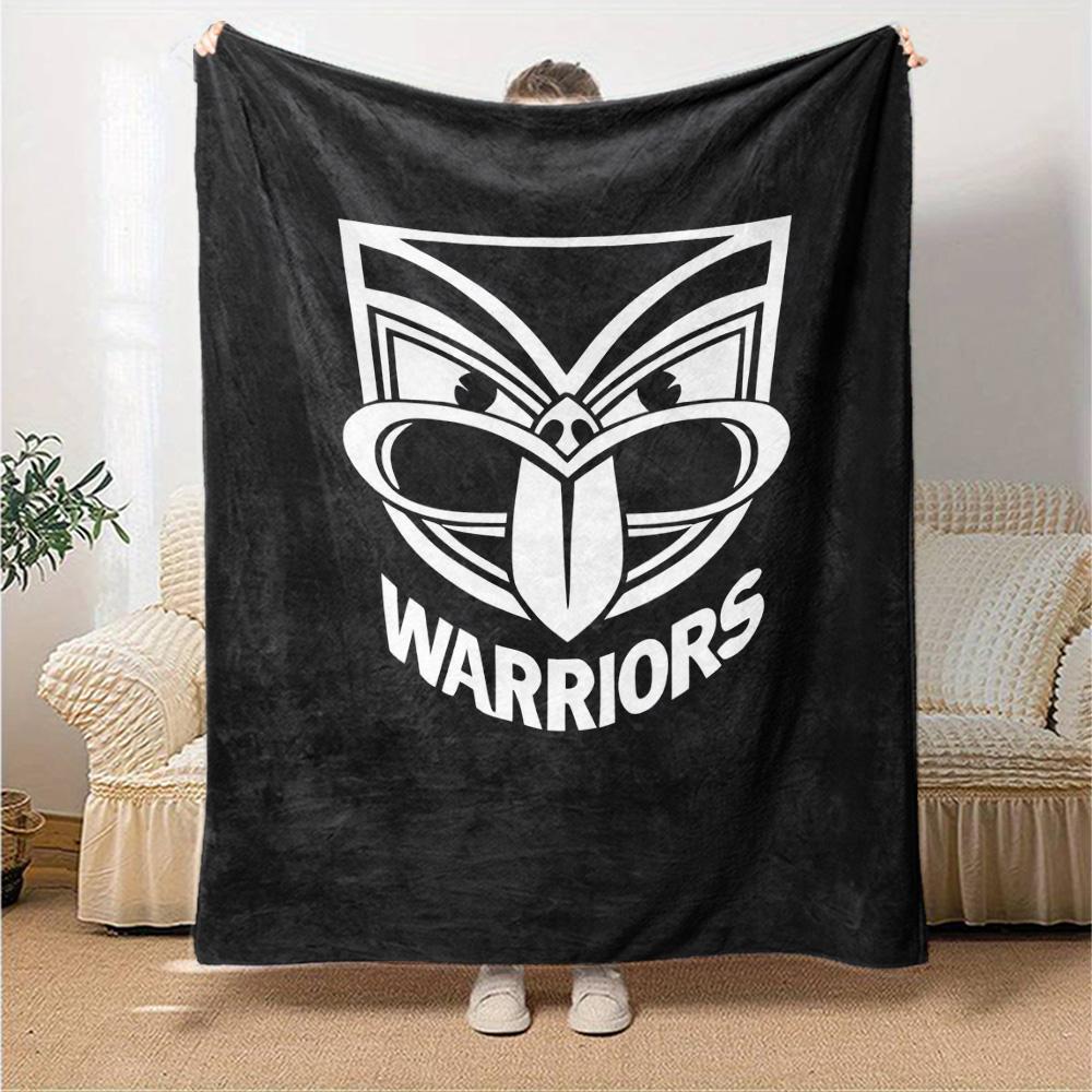 Warriors Team Black White Logo Print Flannel Throw Blanket Soft Plush Blanket for Sofa Couch Bedroom Sport Fan Home Decor