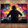 Polyesterový párty banner a fotografické pozadí s motivem cool DJ sluchátek pro hudební akce 80. a 90. let
