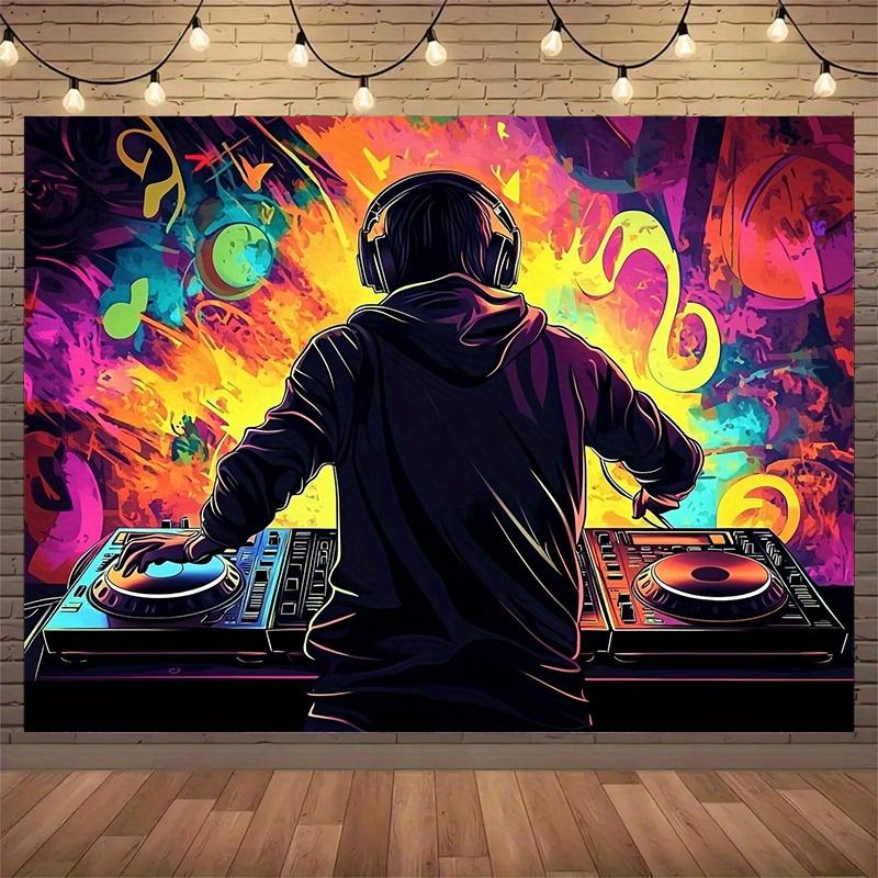 Polyesterový párty banner a fotografické pozadí s motivem cool DJ sluchátek pro hudební akce 80. a 90. let