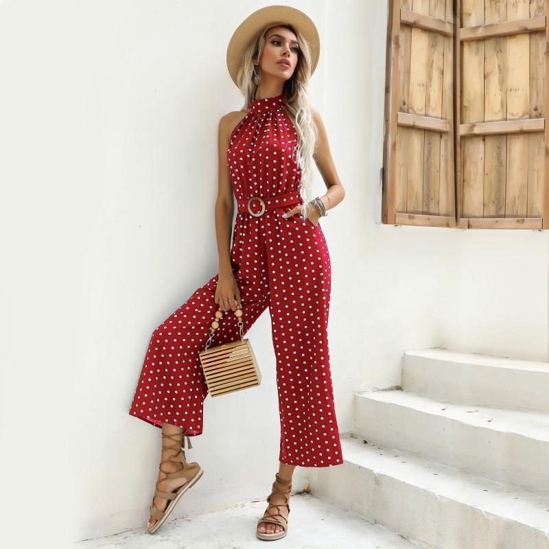 Damenmode, lässig, Polka-Dot-Druck, Sommer, Frühling, ärmellose Hosen, Overalls und Strampler