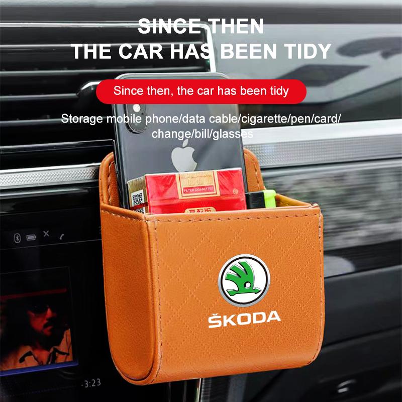 Car Interior Storage Bag Air Outlet Debris Bag Hanging Organizer Box for Skoda SCALA Superb Octavia 2 3 A4 A5 Fabia Kamiq Kapoq Kodiaq Rapid