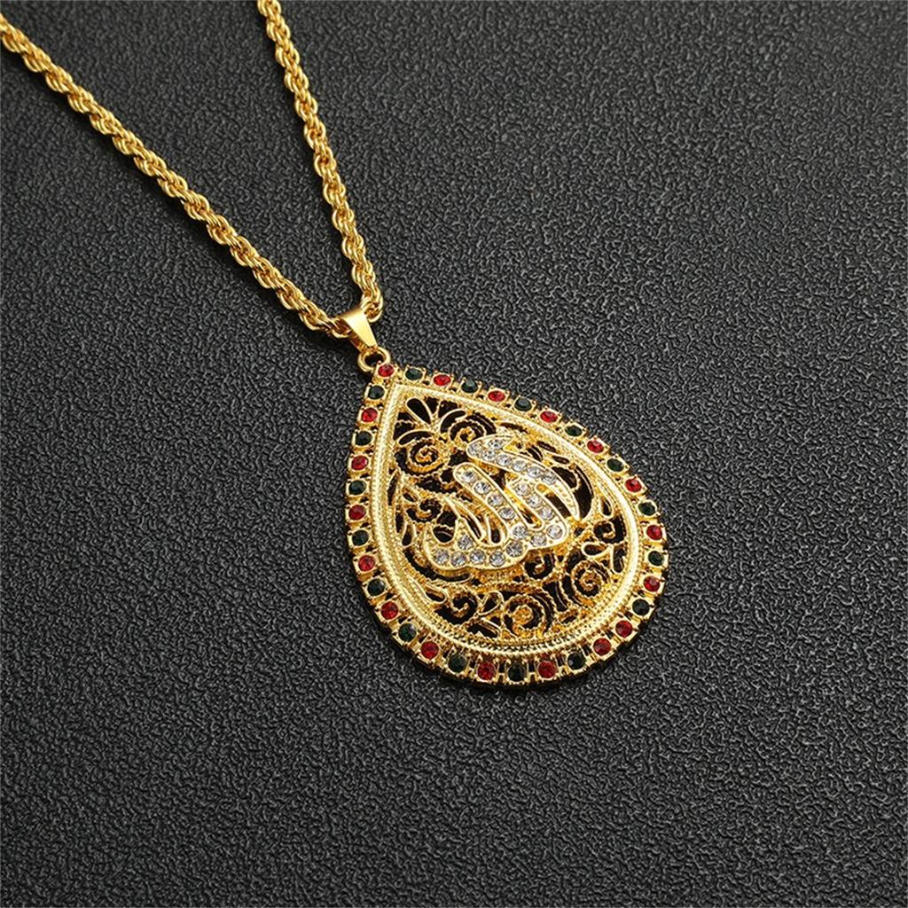 Vintage Muslim Islam Allah Anhänger Halskette Hiphop Goldfarbe Edelstahl Kristall CZ Halskette Für Männer Religiöser Schmuck Geschenk