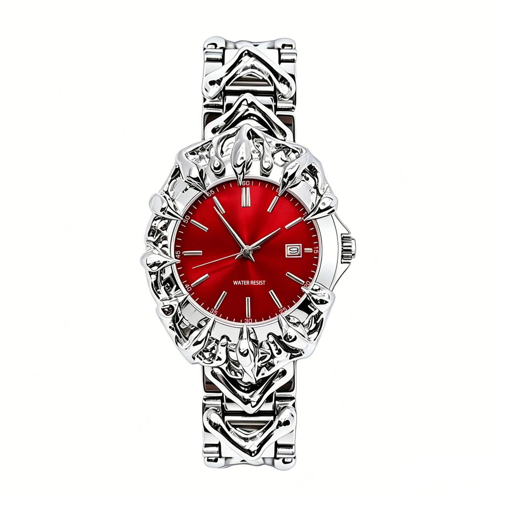 Mens Punk Style Quartz Watch Unique Claw Design Metal Bracelet Watches Waterproof with Date