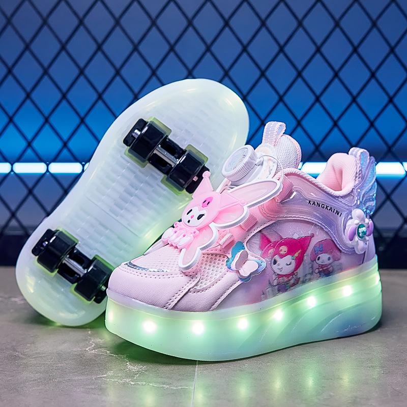 Kuromi Girl's Luminous Roller Shoes & Eight-Wheel Skates
