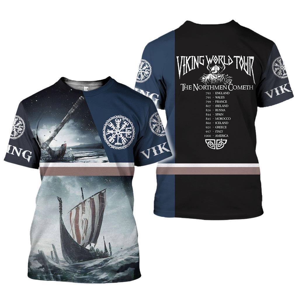 Summer Round Neck 3D Viking Tattoo Print Top Fashionable Casual Short Sleeved Men's T-shirts