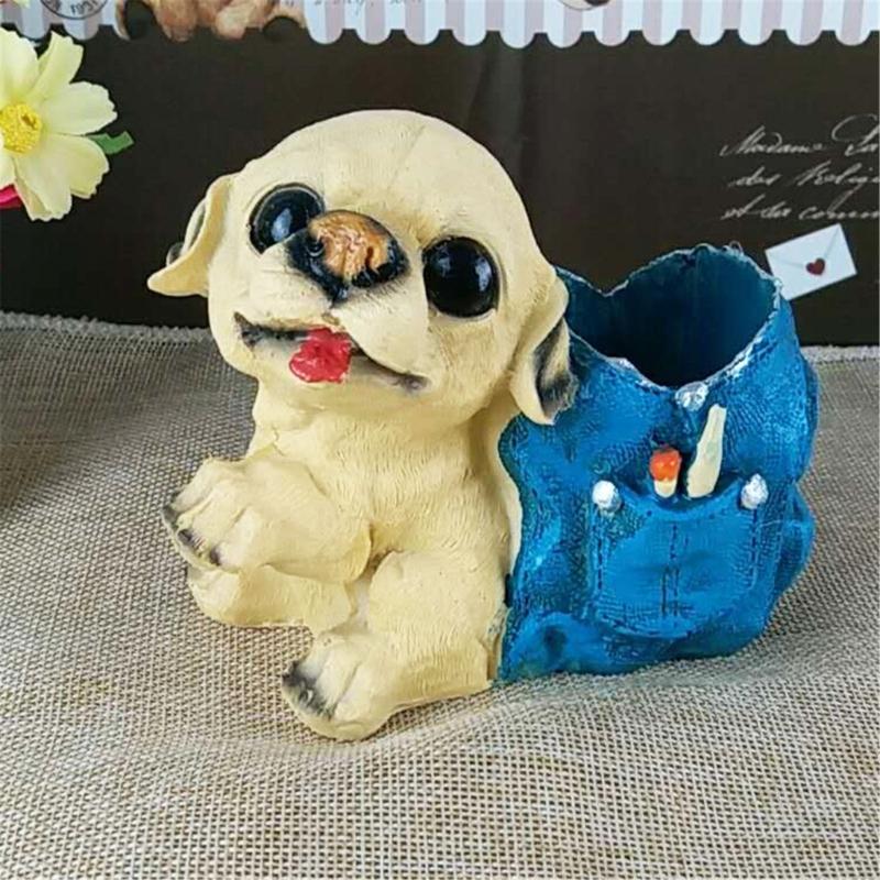 Dog Shape Pen Cup Resin Pencil Cup Desktop Pen Stand Makeup Brush Organizers Storage Box Table Ornament for Office Desk
