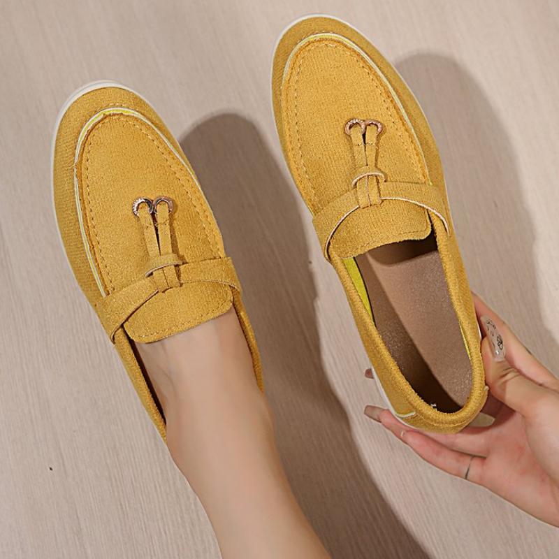 Summer Walk Loafers Women Flat Shoes Khaki Suede Leather Tassel Metal Lock Slip On Slippers Mules Driving Shoes Causal Moccasins
