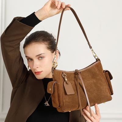 Vintage Melad Tote Bag for Women 2025 New Genuine Leather Suede Cowhide Single Shoulder Underarm Bag High-end Crossbody Bag