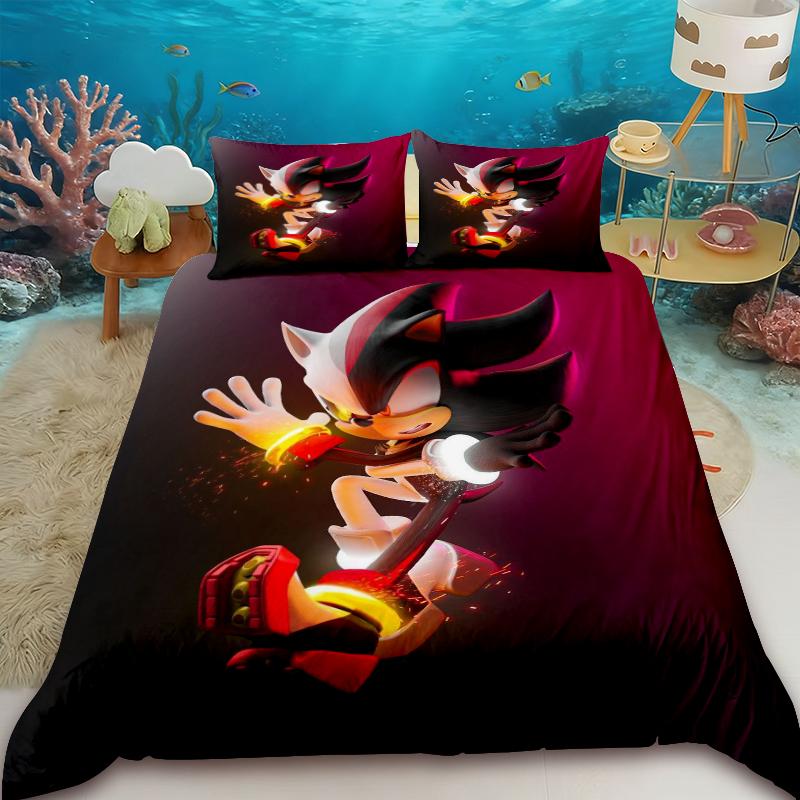 Duvet Cover Sonic Hedgehog Cartoon Bedding Set Comforter Cover with 2 Pillocase Bedroom Dormitory Best Gifts