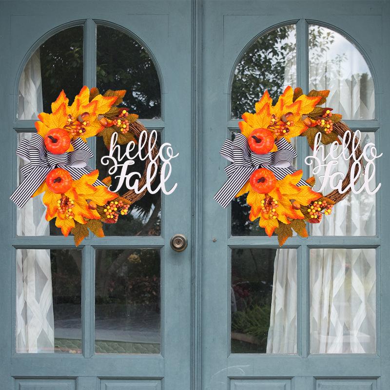 1 pc HELLO FALL front door hanging wreath, Harvest festival decor wreath, pumpkin and maple leaves decor garland, decoratibe flowers wreath