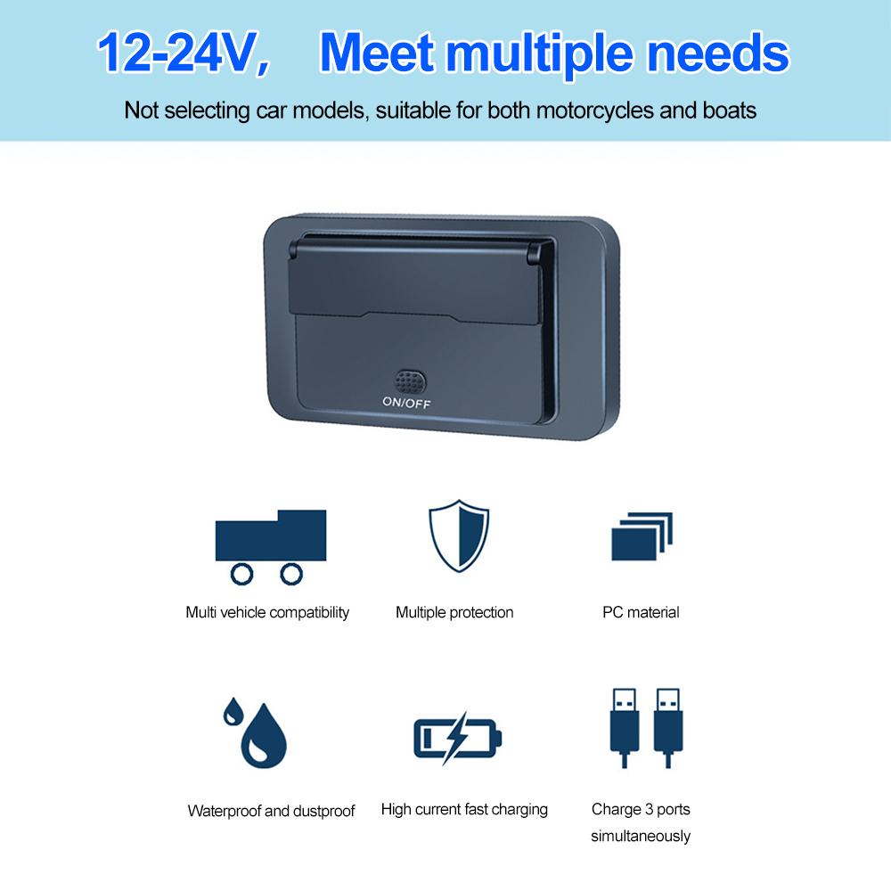 Dual QC3.0 Type C USB Quick Charger 3.0 with Switch Fast Charging 3 Port Power Panel Waterproof For Bus 12-24V Car Truck Marine