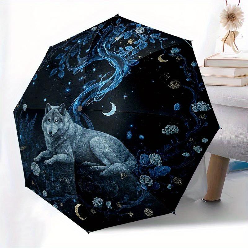 Enchanted Night Wolf Wall Art: Mystical Moonlit Decor for Your Home Umbrella, Portable 3-Fold Compact Umbrella for Men & Women R139