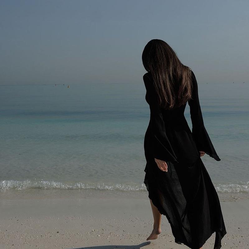 New Sexy V Neck Ruffled Long Sleeve Chiffon Tunic Beach Cover Up Cover-ups Beach Dress Beach Wear Beachwear Female Women