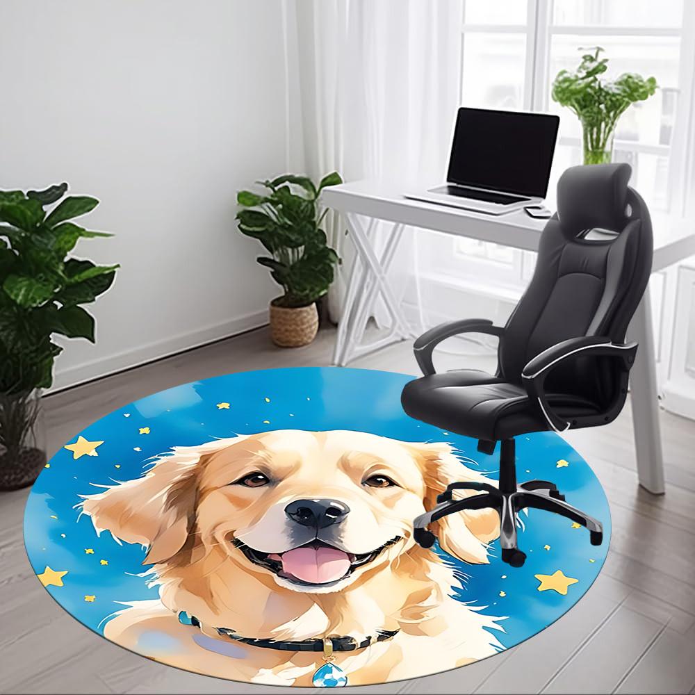 1pc Golden Retriever Office Round Rug, Non-slip, Soft and Durable Office Rug for Interior Decoration, Perfect for Office, Beautiful Decoration Yy26031