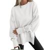 Women's Fashionable Round Neck Long Sleeved Sports Casual Color Blocked Pullover Sweater Sweatshirt Top