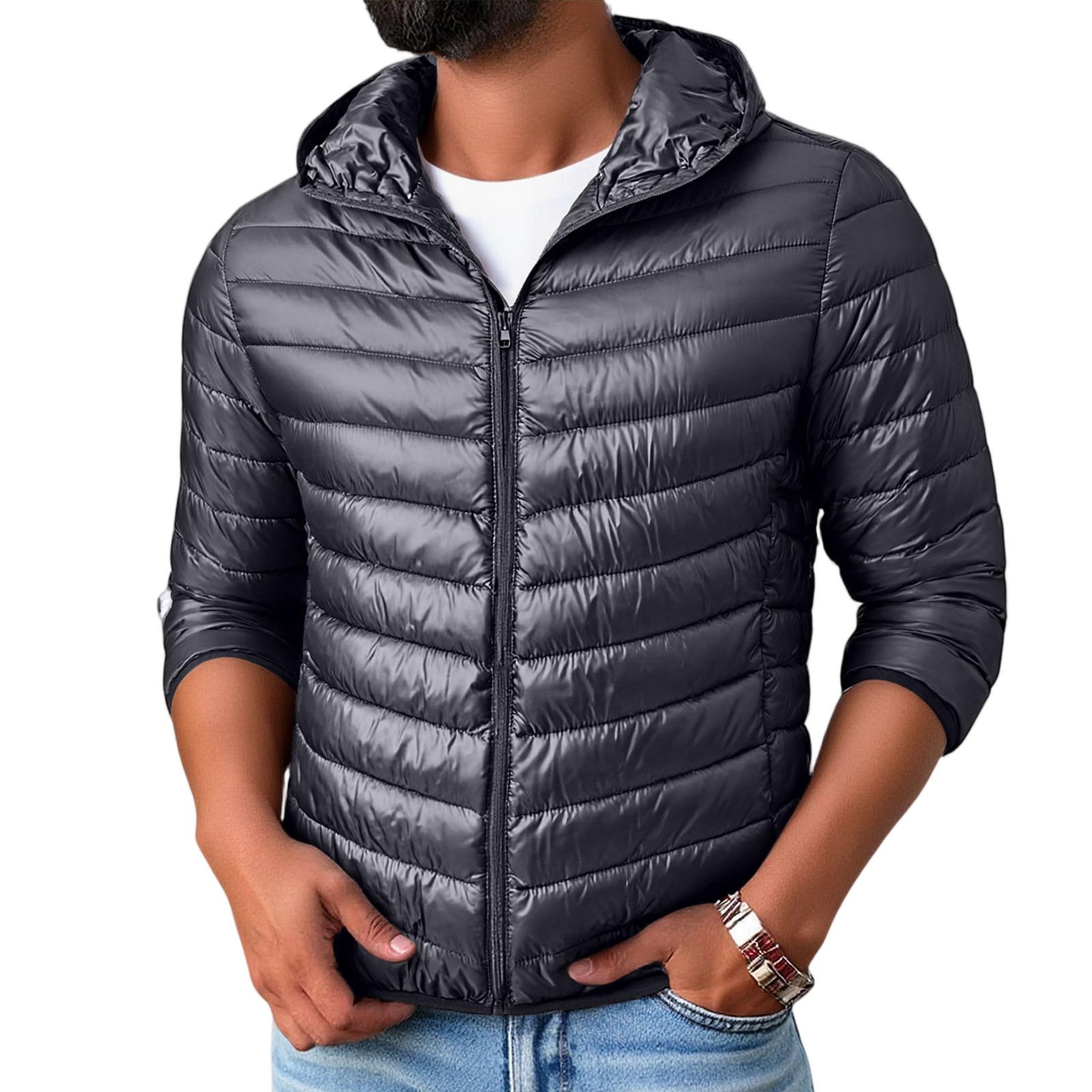 

Мужской Худи с капюшоном Воротник-стойка Тонкий и легкий На пуху XL чёрный