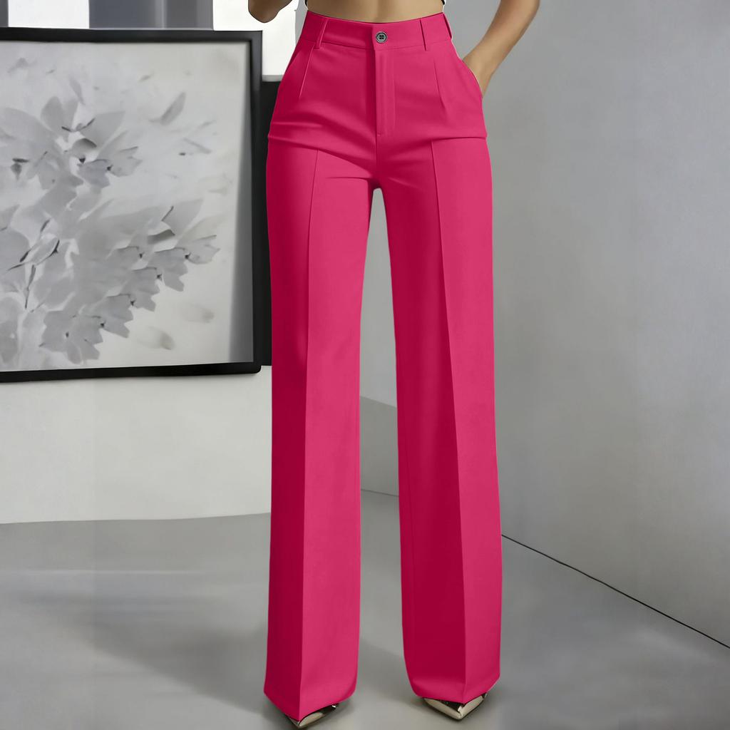High Waist Wide Leg Hose für Damen Klassische Gerade geschnittene Business Casual Hose mit Taschen und Knopfleiste