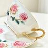 Vintage Rosen Keramik Kaffeetasse und Untertasse Set, Goldrand Porzellan Teetasse, Elegantes Blumenmuster Teetasse für Nachmittagstee Heimdeko Geschenk