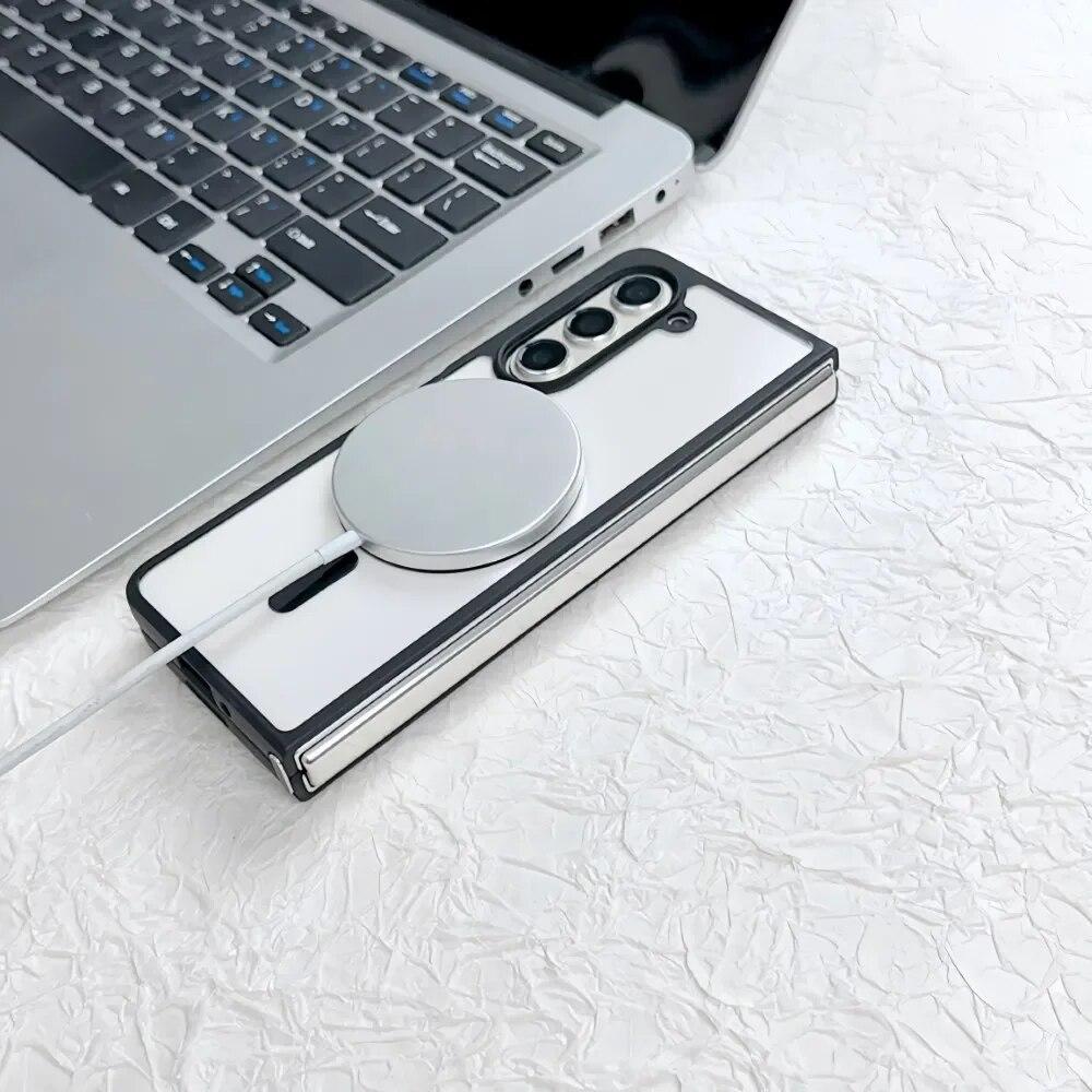 For Samsung Galaxy Z Fold 5 4 Fold5 Magsafe Case Transparent Folding Shockproof Wireless Charging Magnetic Hard Shockproof Cover