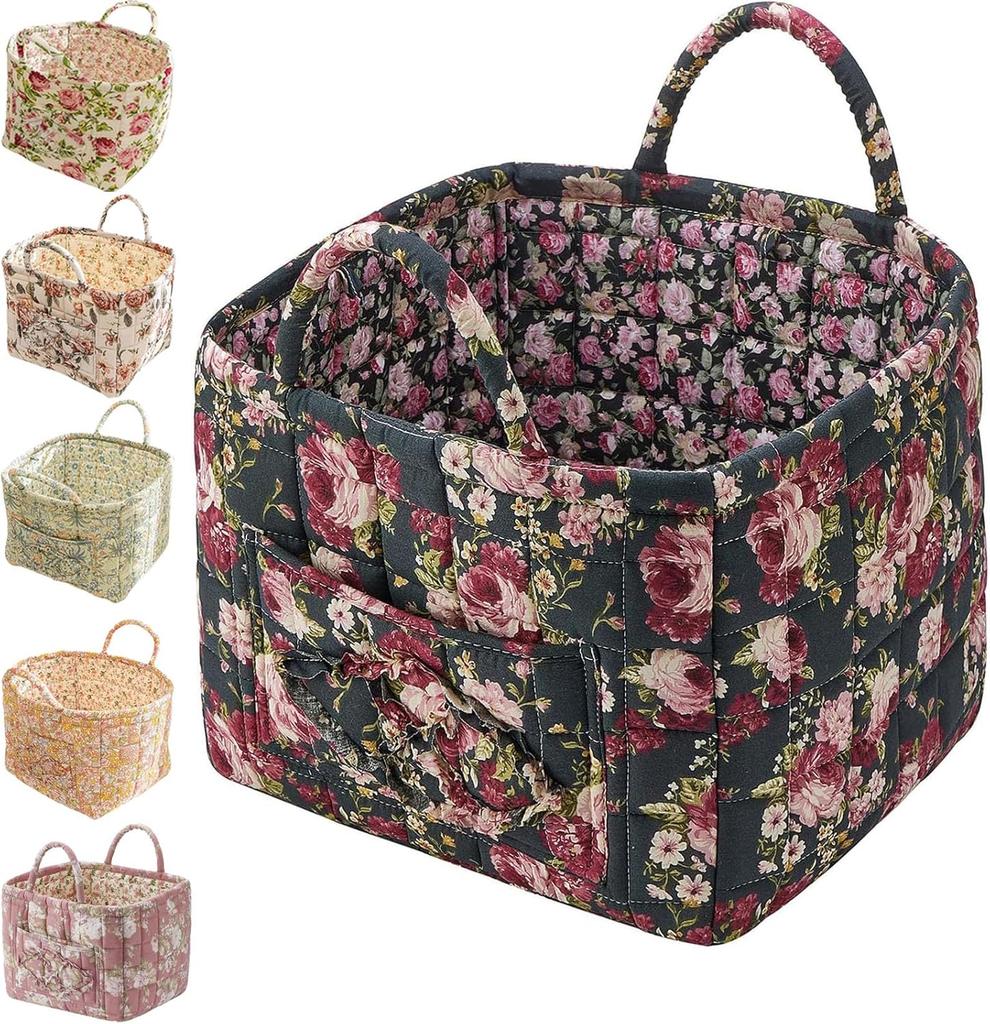 Boho Fabric Storage Basket, Floral Laundry Baskets,Decoration Large Capacity Storage Baskets, Portable Folding Storage Bag for Clothes and Sundries