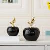 Simple Black Ceramic Apple 2 Sizes Home Decoration Ornaments Living Room Art Crafts Christmas White Apple Gift 1 Piece