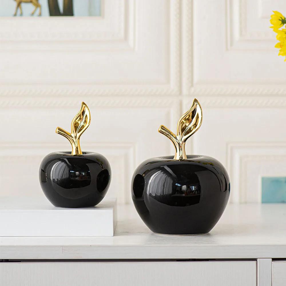 Simple Black Ceramic Apple 2 Sizes Home Decoration Ornaments Living Room Art Crafts Christmas White Apple Gift 1 Piece