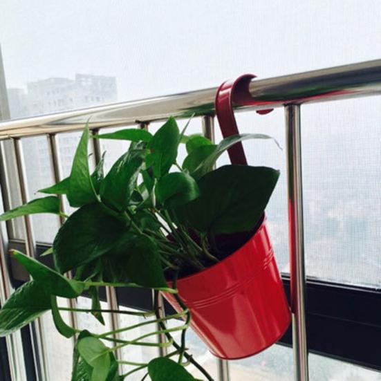 Space-saving Flower Bucket with Hook Iron Detachable Hanging Plant Holder for Railing
