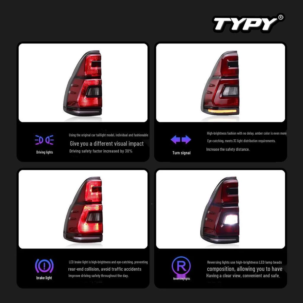 LED Tail Light Assembly with Flowing Turn Signals for 03-09 Toyota Prado