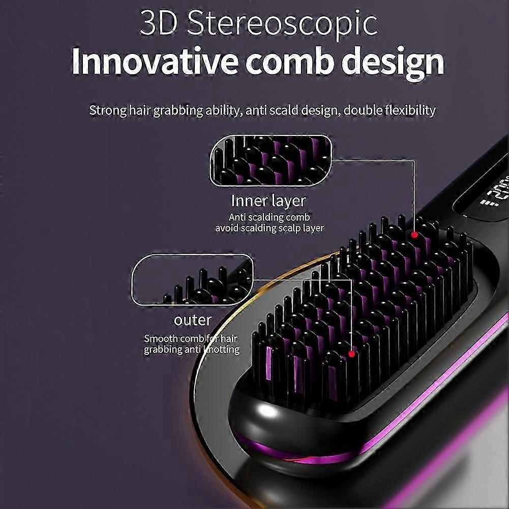 Kabelloser Haarglätter-Kamm, LED-Anzeige mit 3 Temperatureinstellungen, 360° Verbrühschutz, Keramik-Heißkamm mit negativen Ionen für schnelles Styling