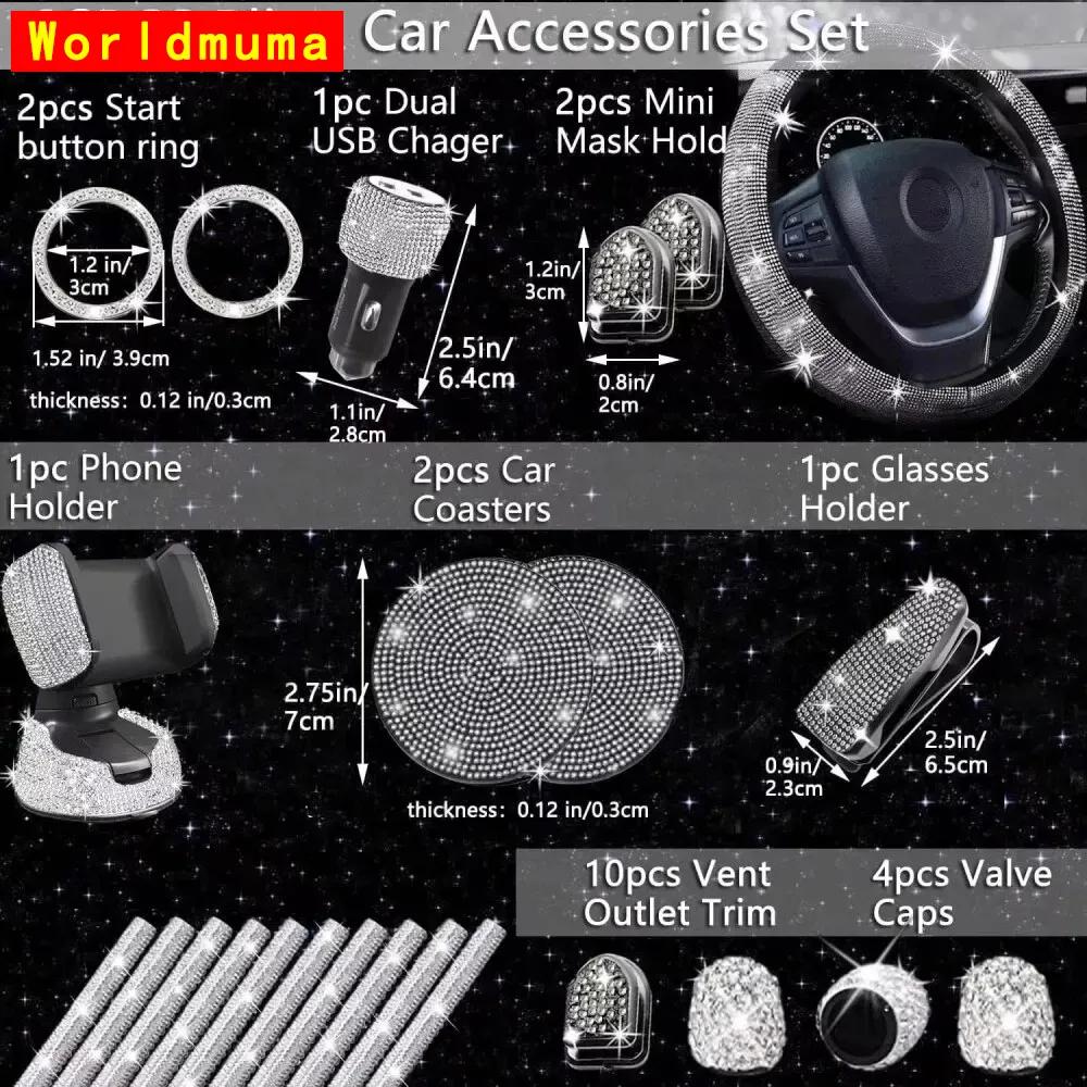 Luxury 27PCS/SET Lady Diamond Car Interior Decoration Gift Box for 4 Seasons General Motors Storage Romatherapy Phone Holder