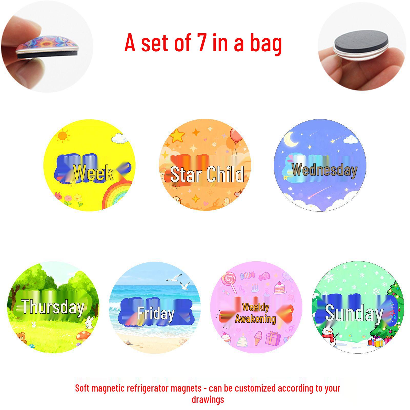 

Personalized Cartoon Fun Soft Magnetic Weekly Refrigerator Stickers 25 mm Fridge Sticker Set (7 pcs) (JQT455)