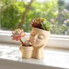 Creative Eyelash Doll Succulents Planter, Cute Sleeping Face Ceramic Pot with Double Holes, Kawaii Desktop Decor for Office Desk, Indoor Small Plant
