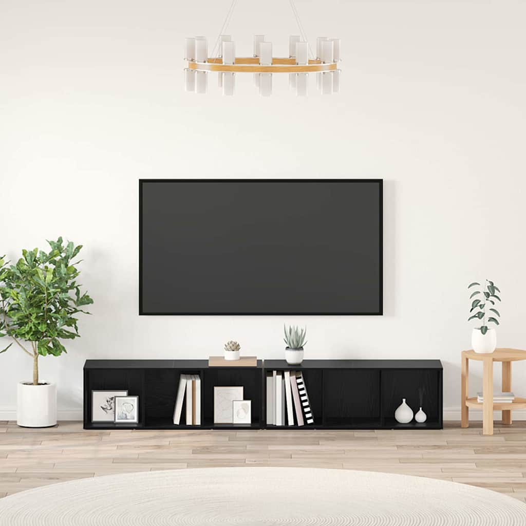 TV Cabinet Set 2 pcs Black Oak Effect 37 x 35 x 107 cm