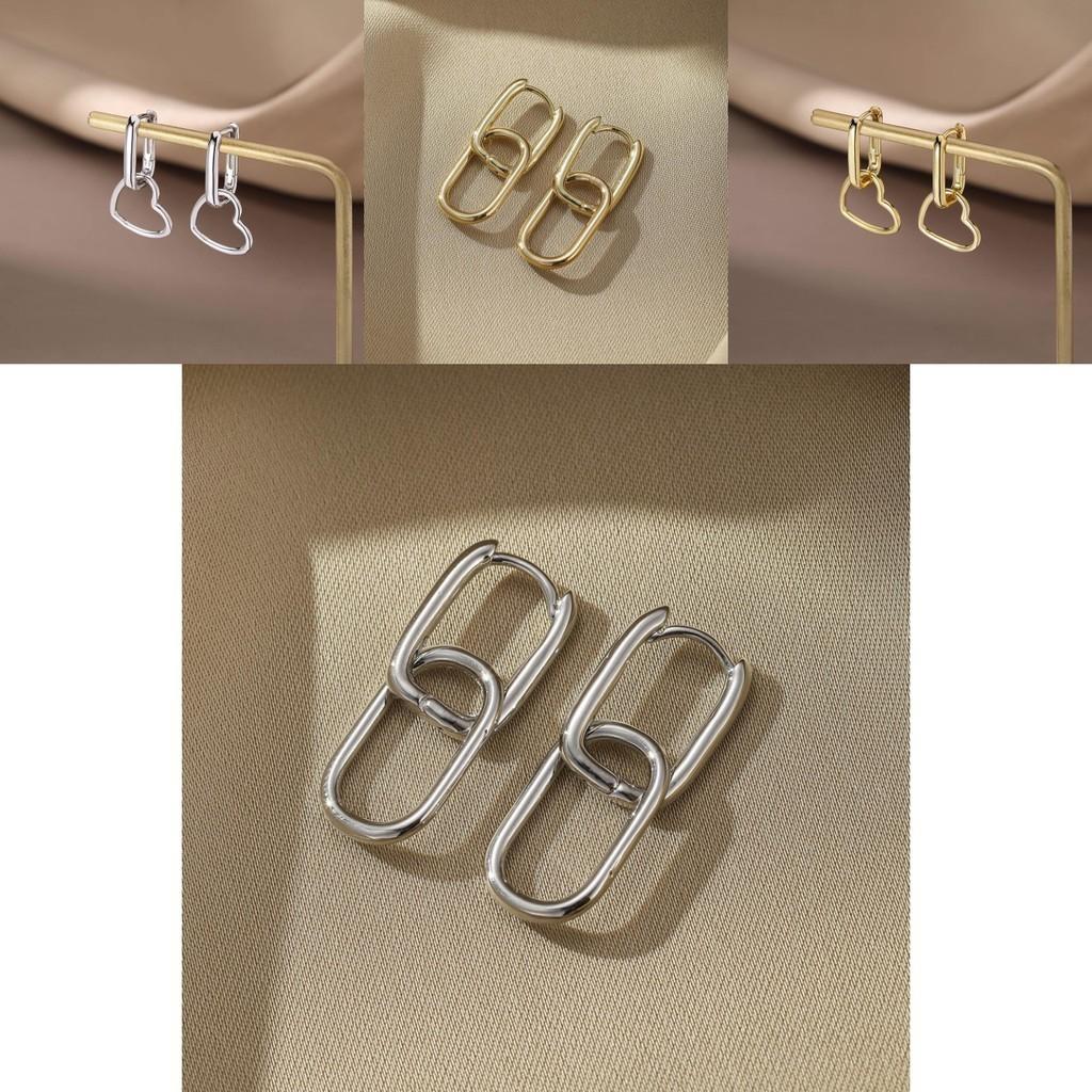 Chic Geometric Heart Design Heart-shaped Copper Earrings For Women In Gold And Silver