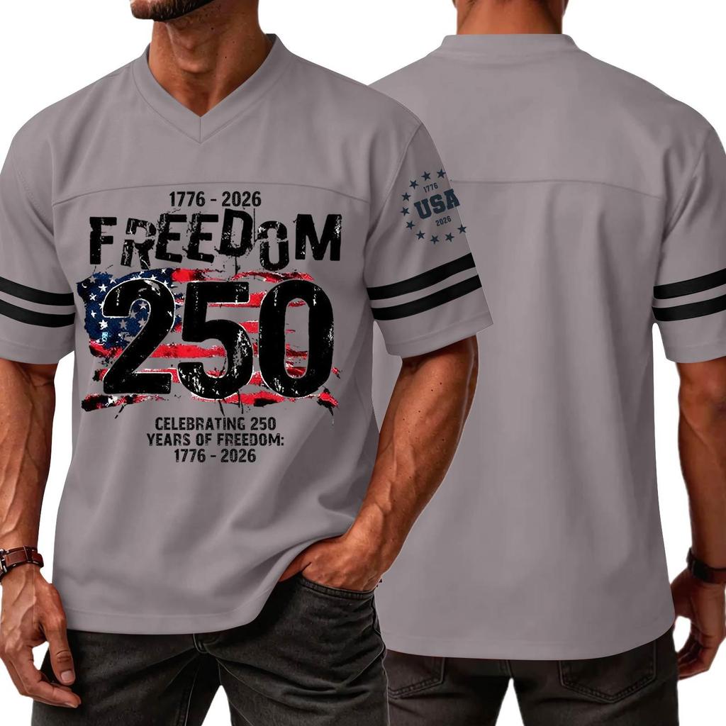 Casual V Neck Jersey Short Sleeve Sports T Shirt Celebrating 250 Years of Freedom 1776 2026 Lightweight Breathable Athletic Top