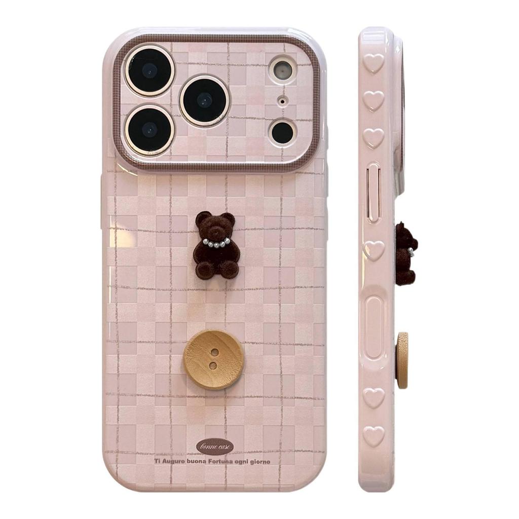 3D Retro Cartoon Bär Armband Hülle für iPhone 11, 13, 15, 16 Pro Max, Apple 17, Koreanischer Stil