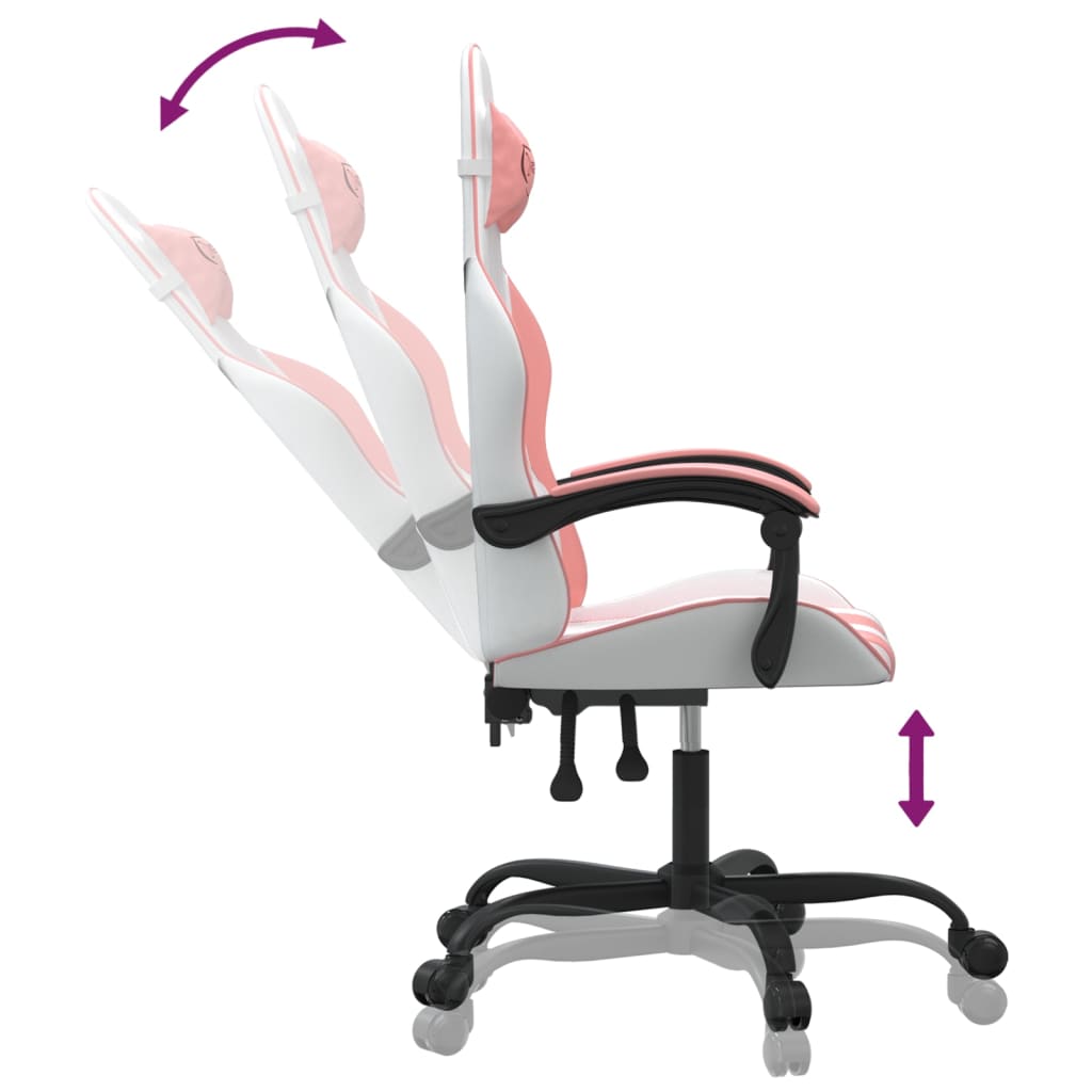 Gaming Chair In White and Pink Faux Leather