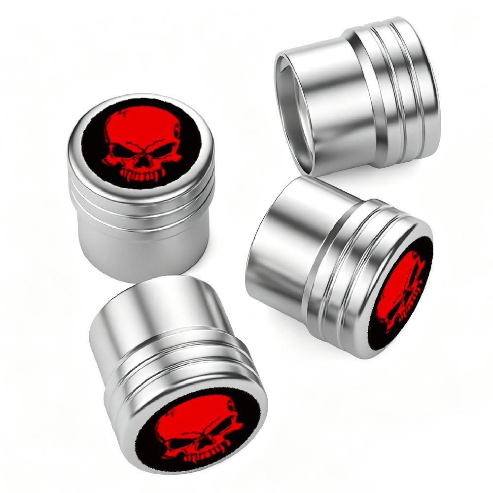 4PCS  Skull Tire Valve Stem Caps with O Rubber Ring Rustprood & Fade Resistant Metal Tire caps,Universal Fit for Cars/Trucks