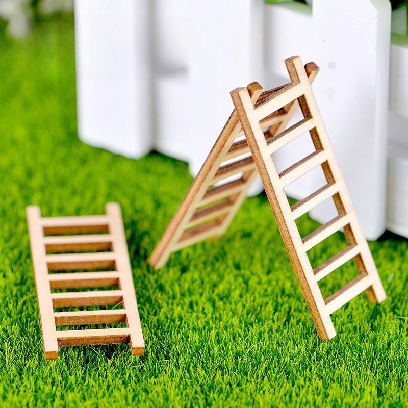 50pcs DIY Mini Wooden Step Ladder Miniature Handcraft Micro Landscape Ornament Fairy Home Decoration Garden Supplies