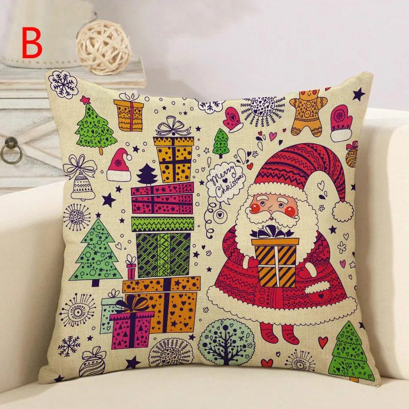 

Santa Linen Pillow Home Furnishing Imitation Linen Pillowcase Car Sofa Cushion Pillow B