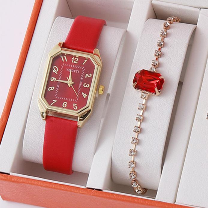 New Square Roman Watch Gem Bracelet Set Square Belt Square Gem Bracelet Set Watch