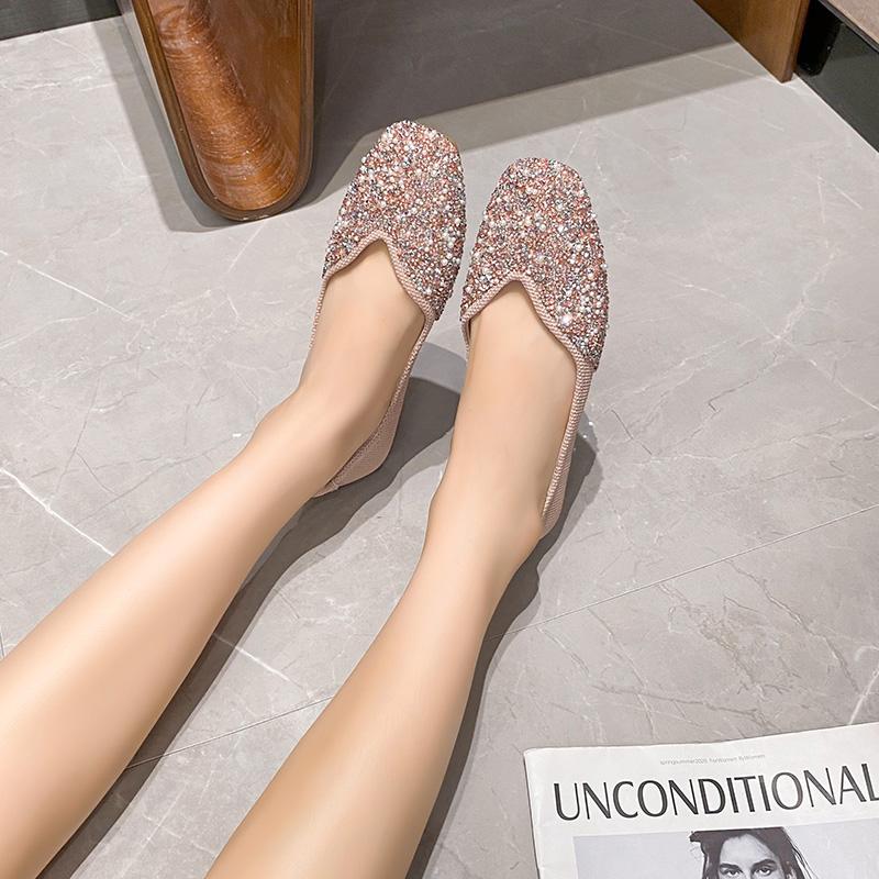 Fashion Diamond Flat Shoes for Women Spring and Summer Plus Size Square Toe Women's Shoes Plus Size 42 43 Zapatillas Mujer