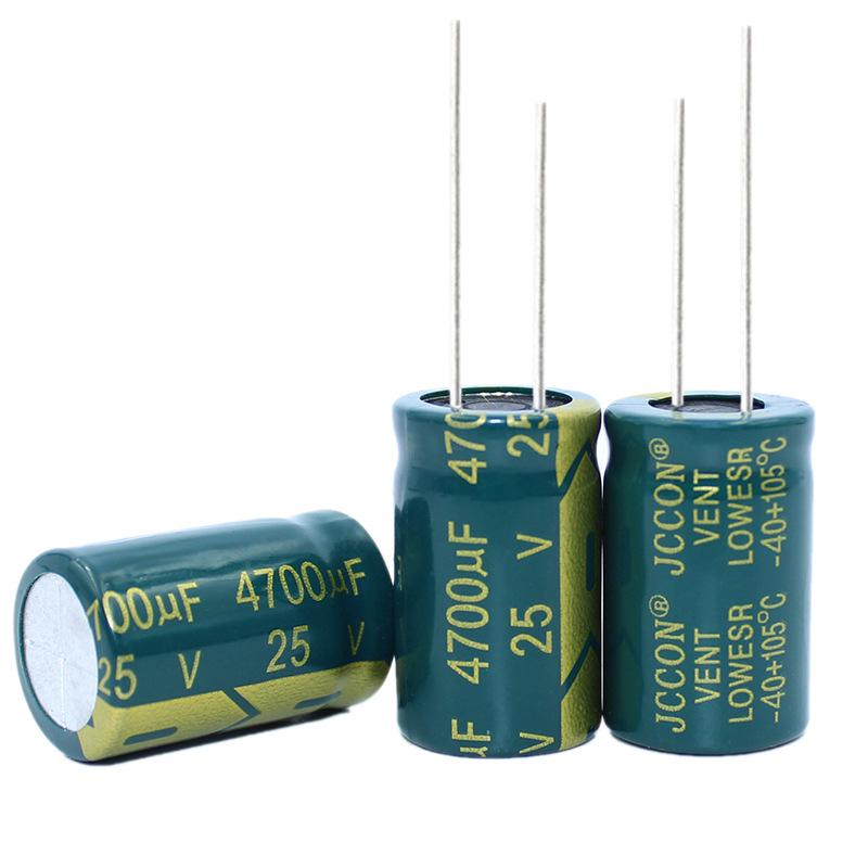 25V 4700uF Green Gold JCCON Electrolytic Capacitor for High-Frequency Low-ESR Power Supply Inverter (16x25).