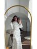 European & American Floral Ruffle Long Dress - Gentle Style, Fresh Spring White, 2024 Collection
