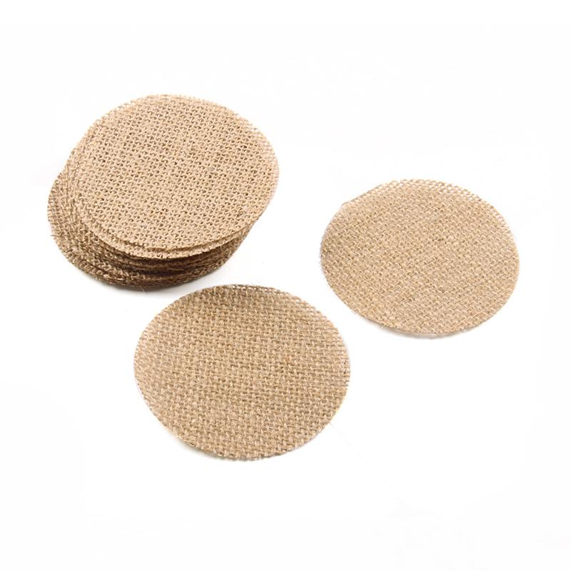 10pcs Round Linen Jute Burlap Dining Table Mat Linen Table Placemat Tea Cup Plates Mats For Home Wedding Christmas Party Decor