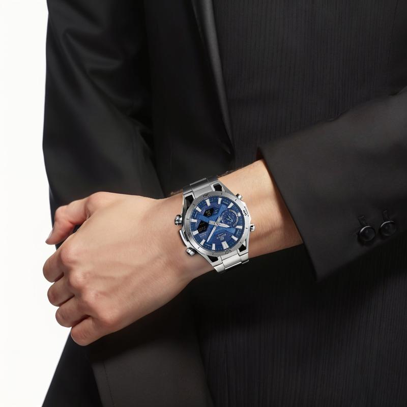 Casio EDIFICE Mode 100 Meter Vattentät Solcellskvarts Stålarmband Herrklocka Blå urtavla ECB-2300D-2A