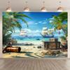 Pirate Party Backdrop - Ship and Sea Treasure Pattern for Birthday Party and Shower Decorations - S