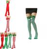 Striking Red-green Stripe Christmas Knee Socks For Women Kids