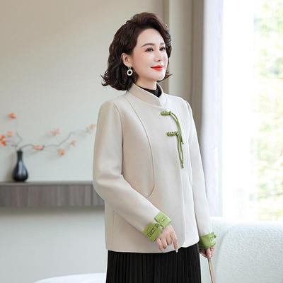 Retro Chinese Style Stand-up Collar Top: Spring & Autumn Plus Size Jacket for Middle-aged and Elderly Women