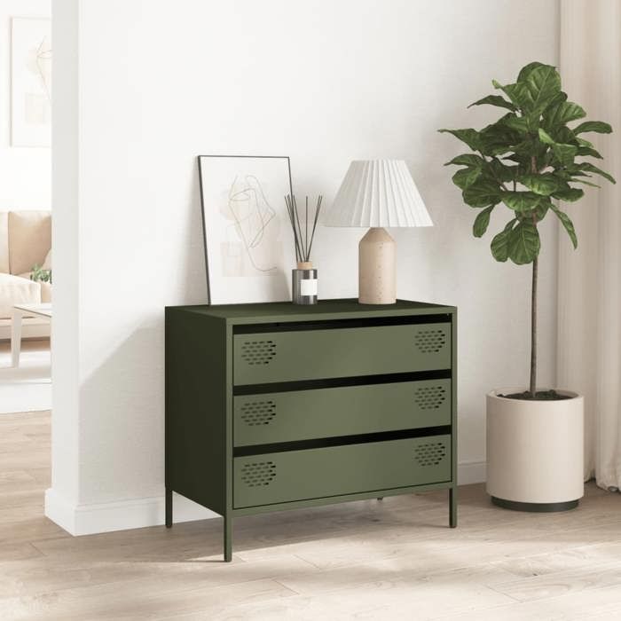 VidaXL Buffet vert olive 68x39x58,5 cm acier laminé à froid, meuble de rangement, meuble de rangement de cuisine, meuble de 851296